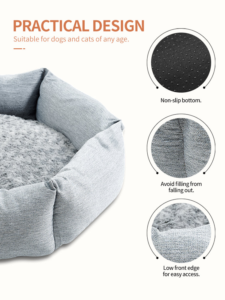 HKM-6698685 Rose Velvet Hexagonal Dog Bed - Soft Plush Couch for Small to Large Dogs, Durable Calming Design