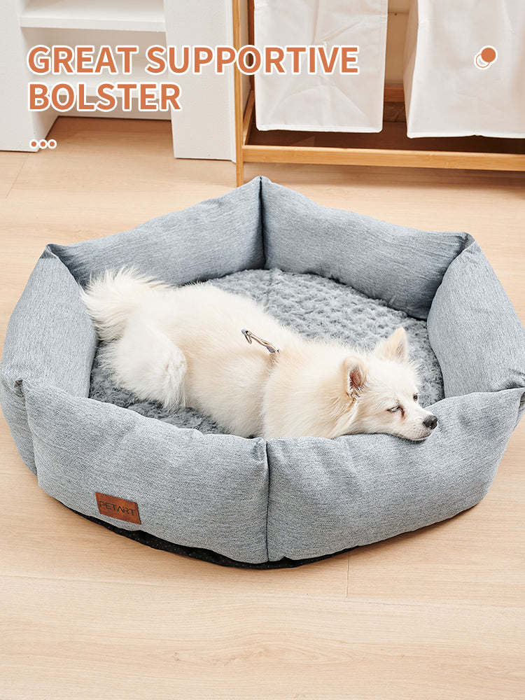 HKM-6698685 Rose Velvet Hexagonal Dog Bed - Soft Plush Couch for Small to Large Dogs, Durable Calming Design