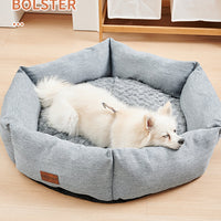 HKM-6698685 Rose Velvet Hexagonal Dog Bed - Soft Plush Couch for Small to Large Dogs, Durable Calming Design