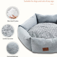 HKM-6698685 Rose Velvet Hexagonal Dog Bed - Soft Plush Couch for Small to Large Dogs, Durable Calming Design