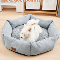 HKM-6698685 Rose Velvet Hexagonal Dog Bed - Soft Plush Couch for Small to Large Dogs, Durable Calming Design
