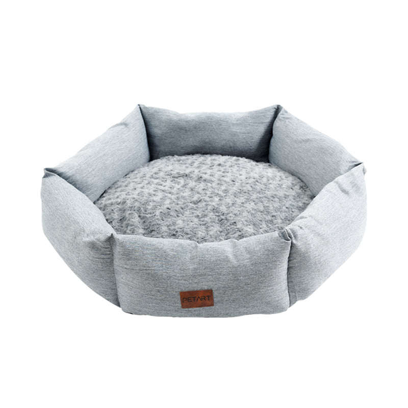 HKM-6698685 Rose Velvet Hexagonal Dog Bed - Soft Plush Couch for Small to Large Dogs, Durable Calming Design