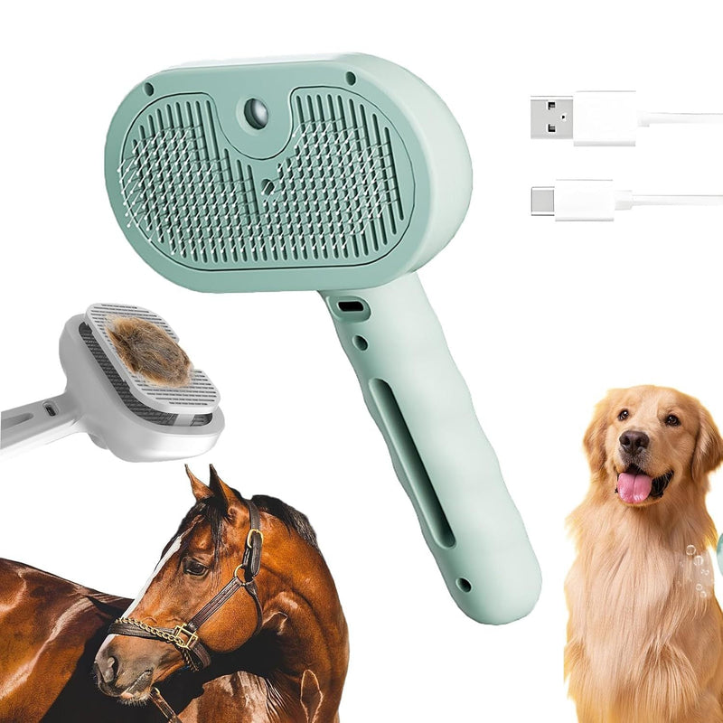 HKM-669907 3-in-1 Self-Cleaning Pet Steam Brush for Horses, Dogs, and Cats with Silicone Bristle Head
