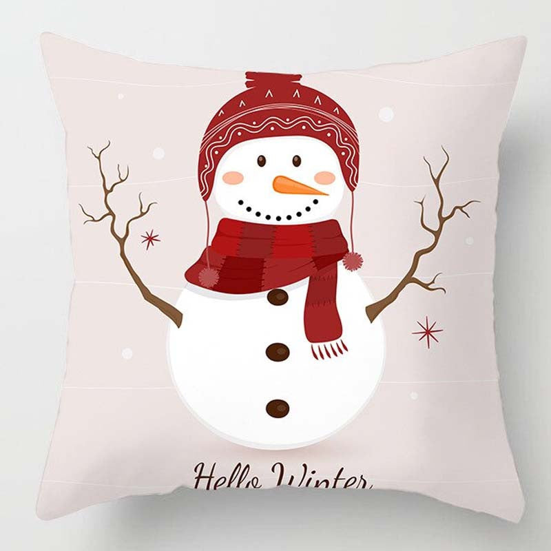 HKM-670035 Christmas Snowman Modern Peach Skin Throw Pillow Cover 45x45cm
