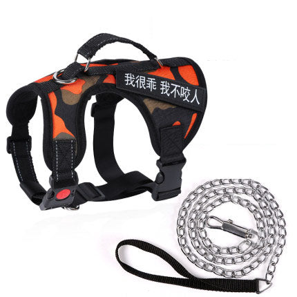 HKM-6700477 Durable Nylon Dog Chest Harness Vest with Traction Rope - Available in Multiple Colors and Sizes XS-XL