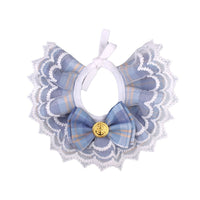 HKM-6700861 Plaid Big Bow Lace Edge Cat Bib Scarf - Pink, Blue, Green, Red, XS-XL
