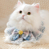 HKM-6700861 Plaid Big Bow Lace Edge Cat Bib Scarf - Pink, Blue, Green, Red, XS-XL