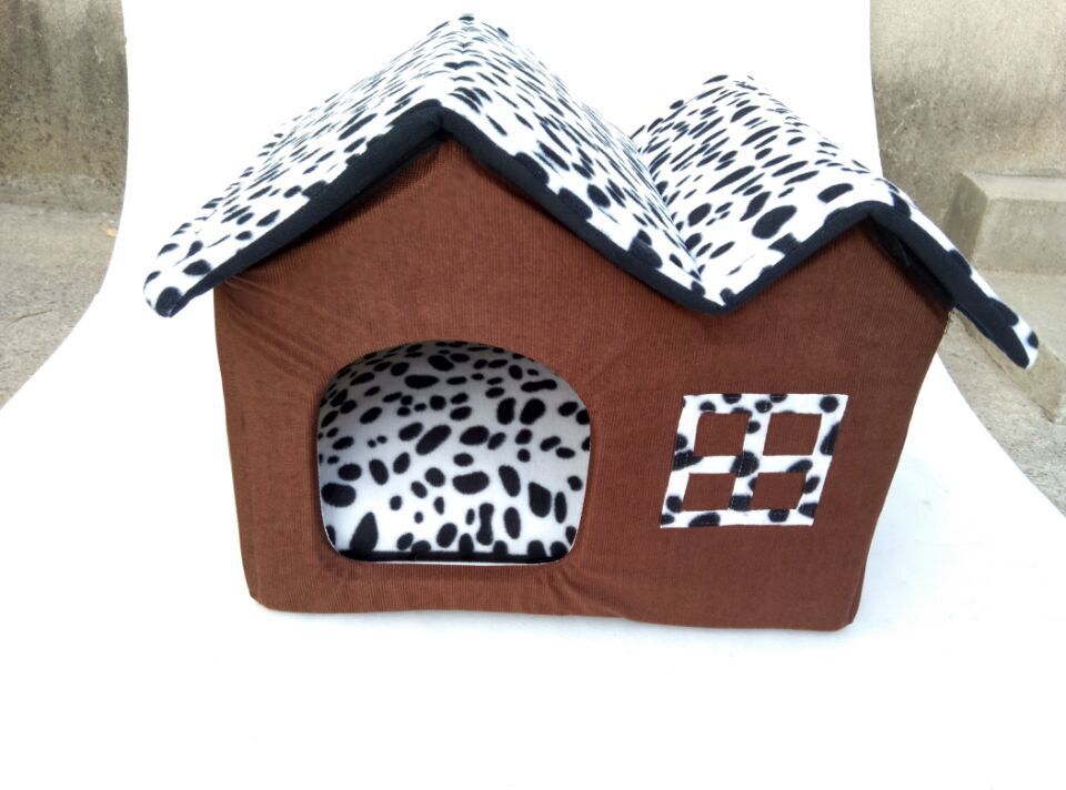 HKM-6701245 Cozy Double-Crest Dog Kennel with Soft Corduroy Fabric and Thick Sponge Mat
