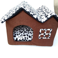 HKM-6701245 Cozy Double-Crest Dog Kennel with Soft Corduroy Fabric and Thick Sponge Mat