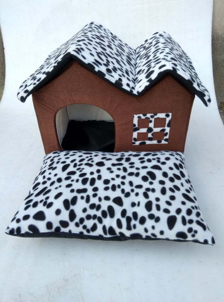 HKM-6701245 Cozy Double-Crest Dog Kennel with Soft Corduroy Fabric and Thick Sponge Mat