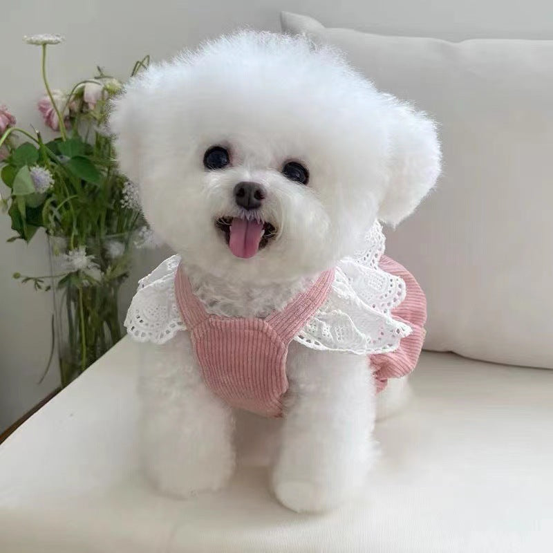 HKM-6701757 Corduroy Pumpkin Skirt for Pets - Adjustable Traction Buckle in Pink and Yellow, Sizes XS to XL