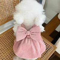 HKM-6701757 Corduroy Pumpkin Skirt for Pets - Adjustable Traction Buckle in Pink and Yellow, Sizes XS to XL