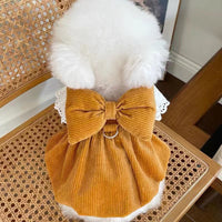 HKM-6701757 Corduroy Pumpkin Skirt for Pets - Adjustable Traction Buckle in Pink and Yellow, Sizes XS to XL