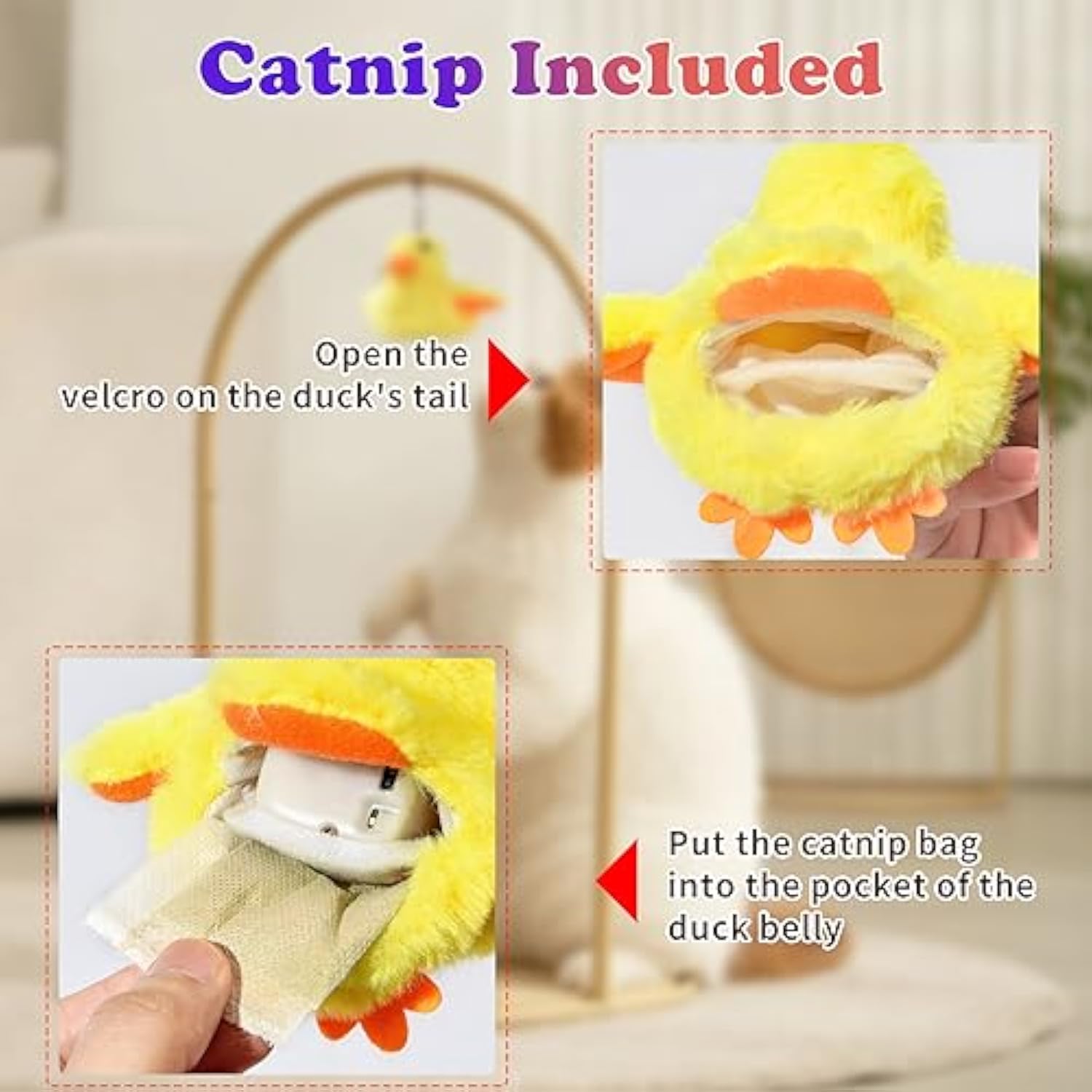 HKM-6704445 Interactive Cat Toy with Rechargeable Quacking Duck and Catnip Pouch for Playful Kittens