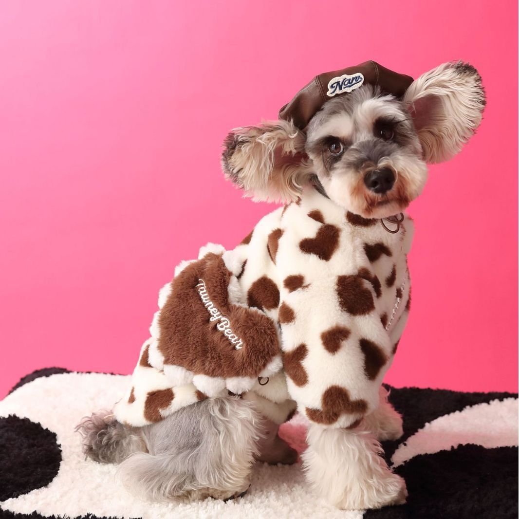 HKM-670483 Red and Coffee Plush Coat for Dogs - Warm and Comfortable Pet Clothing