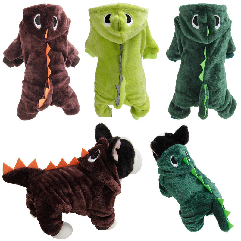 HKM-6705341 Casual Dinosaur Pet Clothes in Coral Fleece - Emerald Green & Dark Green