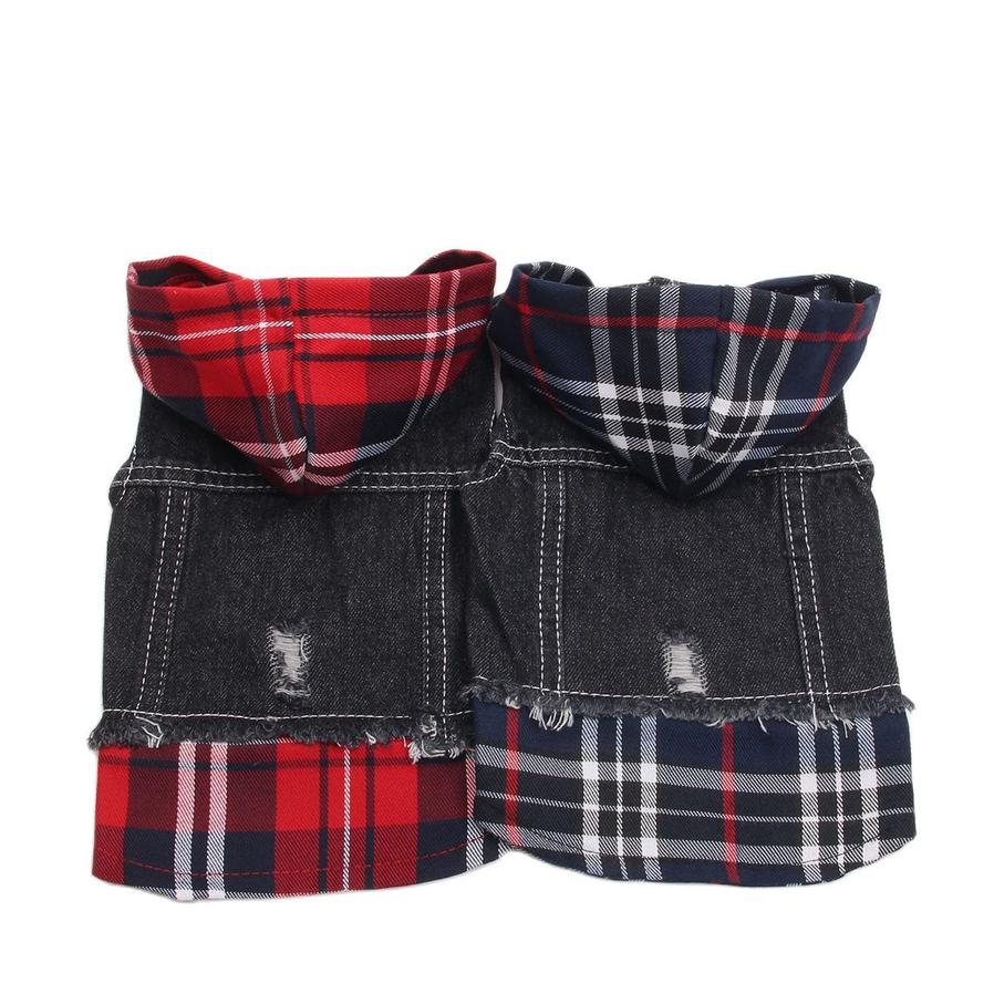 HKM-670547 Denim Four-Legged Pet Apparel in Navy and Red - Sizes XS to XXL