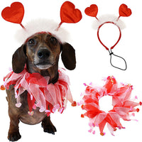 HKM-6706621 Valentine's Day Pet Hairband and Scarf Set for Dogs - Stylish Dog Party Accessory