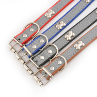 HKM-6706749 Reflective Three Bone Dog Collar Leash in Brown, Blue, Black, and Red - Multiple Sizes Available