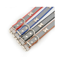 HKM-6706749 Reflective Three Bone Dog Collar Leash in Brown, Blue, Black, and Red - Multiple Sizes Available