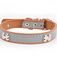 HKM-6706749 Reflective Three Bone Dog Collar Leash in Brown, Blue, Black, and Red - Multiple Sizes Available