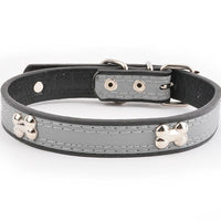 HKM-6706749 Reflective Three Bone Dog Collar Leash in Brown, Blue, Black, and Red - Multiple Sizes Available
