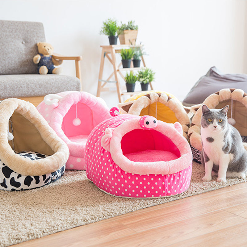 HKM-6707005 Cozy Semi-Closed Pet Litter Nest with Detachable Cushion for Dogs and Cats