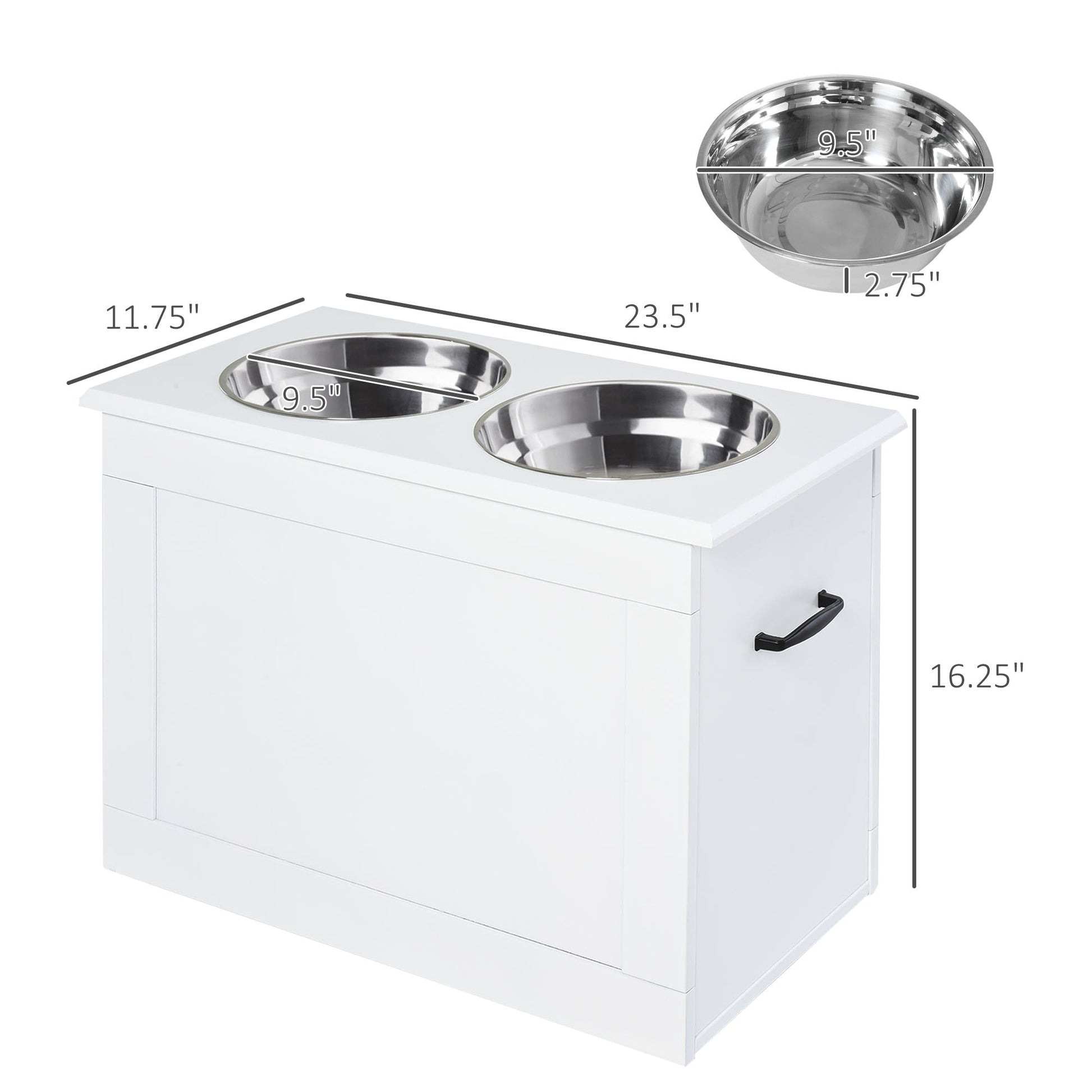 HKM-6707133 Elevated Dog Feeding Station with Stainless Steel Bowls and Storage for Large Pets, White