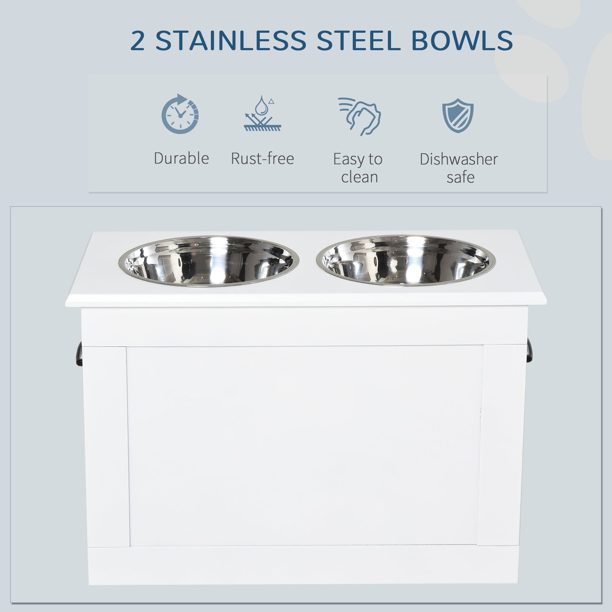 HKM-6707133 Elevated Dog Feeding Station with Stainless Steel Bowls and Storage for Large Pets, White