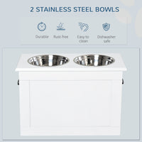 HKM-6707133 Elevated Dog Feeding Station with Stainless Steel Bowls and Storage for Large Pets, White