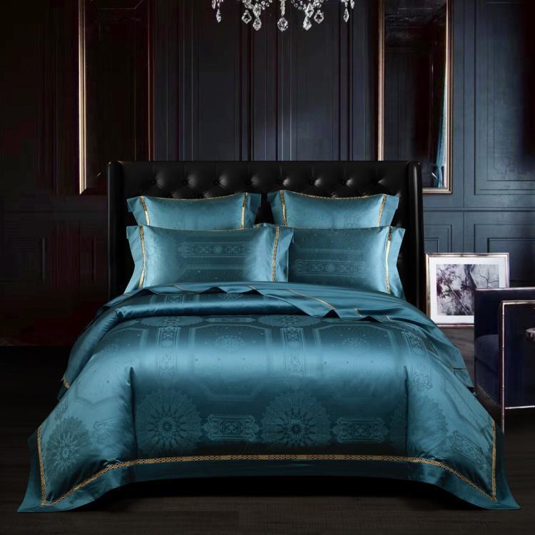 HKM-670739 European Jacquard Pure Cotton Four-Piece Bedding Set with Plant and Flower Pattern