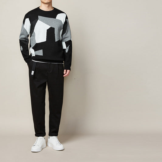HKM-670803 Men's Thick Round Neck Jacquard Pullover Sweater for Autumn and Winter