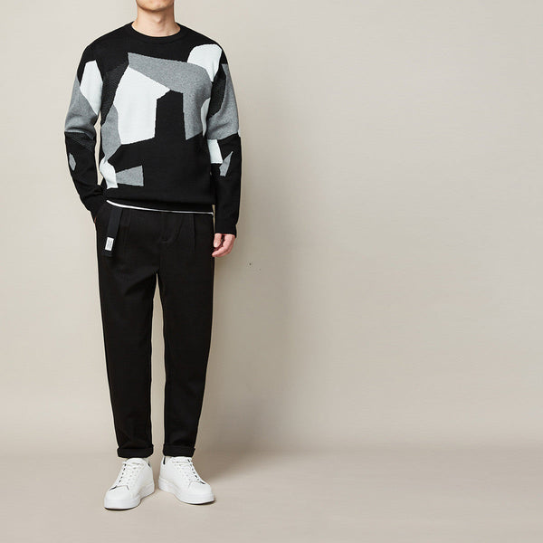 HKM-670803 Men's Thick Round Neck Jacquard Pullover Sweater for Autumn and Winter