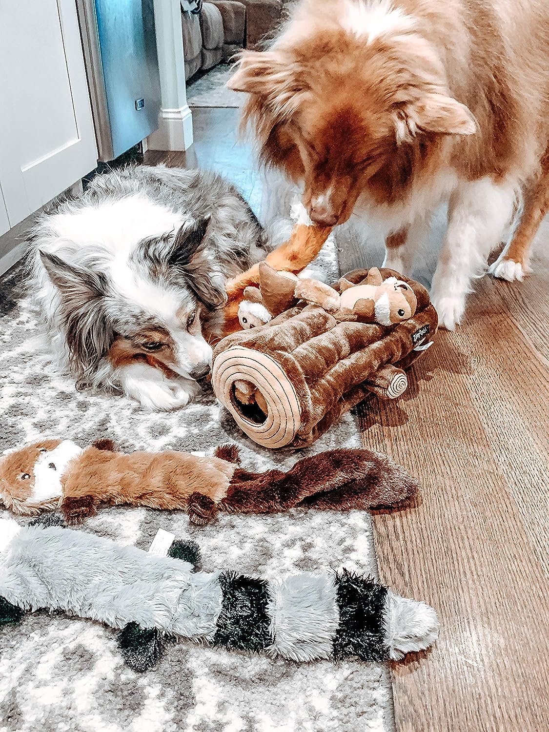 HKM-6708413 Squeaky Unstuffed Plush Dog Toys Set - Fox, Raccoon, and Squirrel for Small & Medium Breeds