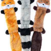 HKM-6708413 Squeaky Unstuffed Plush Dog Toys Set - Fox, Raccoon, and Squirrel for Small & Medium Breeds