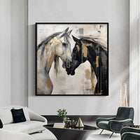 HKM-671059 Hand-Painted Abstract Horse Canvas Art - Modern Black and White Animal Painting for Home Office Decor