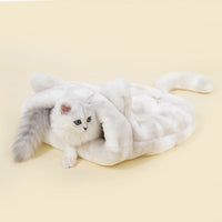 HKM-6710973 Cozy Grey Plush Cat Sleeping Bag Nest with Printed Rabbit Fur Accents