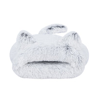 HKM-6710973 Cozy Grey Plush Cat Sleeping Bag Nest with Printed Rabbit Fur Accents