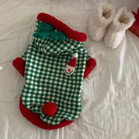 HKM-6711485 Fashionable Plaid Dog Hoodies and Christmas Pet Dresses for Winter, Soft Milk Silk Fabric Pullovers with Snowman Pattern, Suitable for Dogs and Cats