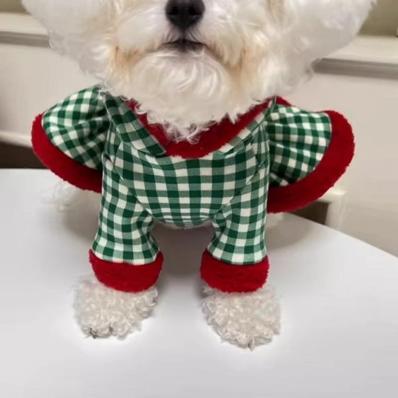 HKM-6711485 Fashionable Plaid Dog Hoodies and Christmas Pet Dresses for Winter, Soft Milk Silk Fabric Pullovers with Snowman Pattern, Suitable for Dogs and Cats
