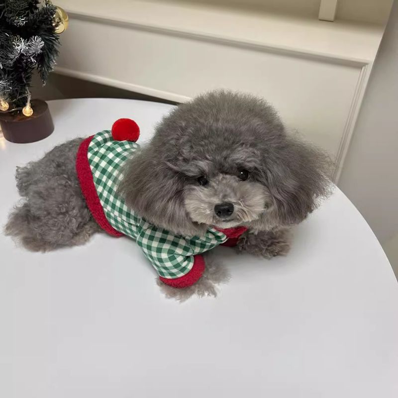 HKM-6711485 Fashionable Plaid Dog Hoodies and Christmas Pet Dresses for Winter, Soft Milk Silk Fabric Pullovers with Snowman Pattern, Suitable for Dogs and Cats