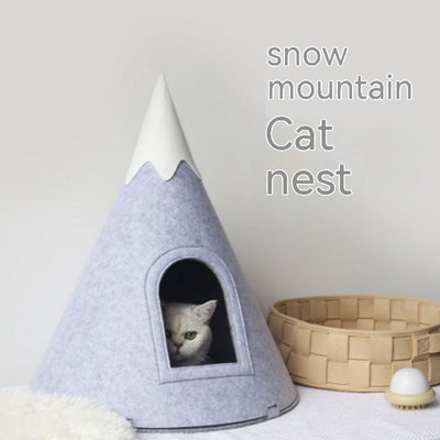 HKM-6711741 Felt Snow Mountain Semi-Enclosed Pet Bed for Cats