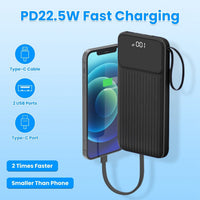 HKM-671187 20000mAh Fast Charging Power Bank with 4 Inbuilt Cables and Digital Display for iOS and Android Devices
