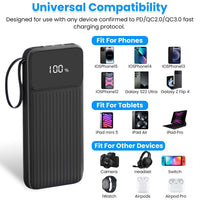 HKM-671187 20000mAh Fast Charging Power Bank with 4 Inbuilt Cables and Digital Display for iOS and Android Devices