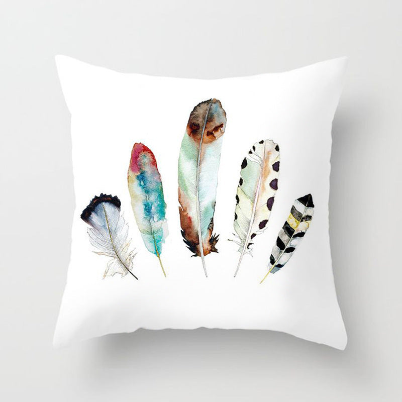 HKM-671187 Peacock Feather Ethnic Style Pillowcase with Polyester and PP Cotton Filling - 45x45cm