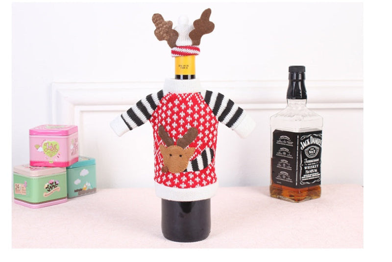 HKM-671251 Christmas Wine Bottle Sweater Set with Hat – Decorative Wine Bag for Holiday Celebrations