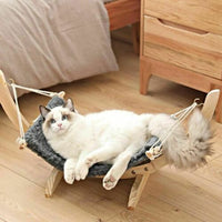 HKM-6714301 Solid Wood Cat and Dog Hammock with Canvas Velvet Nest Pad, Free Size for Pets Under 15 kg