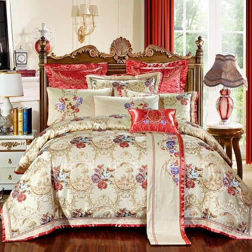 HKM-671443 High-Density Satin Cotton Jet Bedding Set with Embroidery - European and American Style