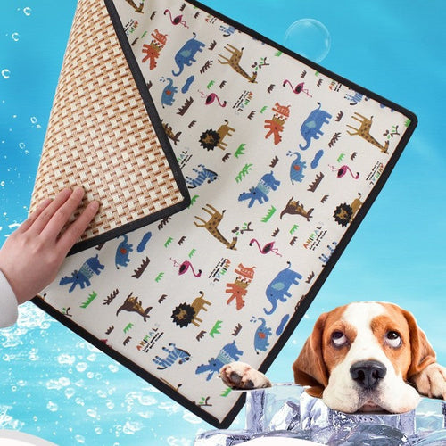 HKM-6714557 Reversible Pet Mat for Dogs Under 30 Pounds ¨C Plant Vine Woven Material with Kitten Pattern