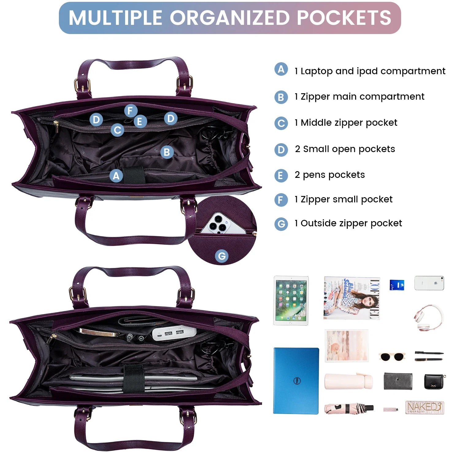 HKM-671507 Custom Fashion Computer Tote Bag for 15.6 Inch Laptops, Large Capacity Business Shoulder Handbag for Women